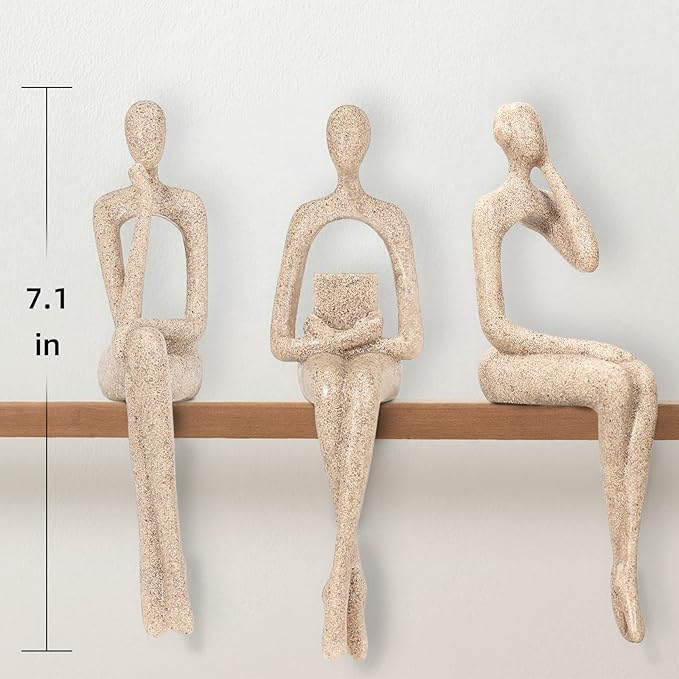 BMLCGJ Thinker Statue Gold Decor Abstract Art Sculpture, Golden Resin Collectible Figurines for Home Living Room Office Shelf Decoration,Great Gifts Ideas (Sitting Posture-Sandstone)