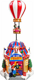 MOMENTS IN TIME Christmas Village Sky High Hot Air Balloon Rides 12.2”H Animated Lighted Musical Scene Battery Operated Polyresin Holiday Décor Festive Tabletop Collectible Gift
