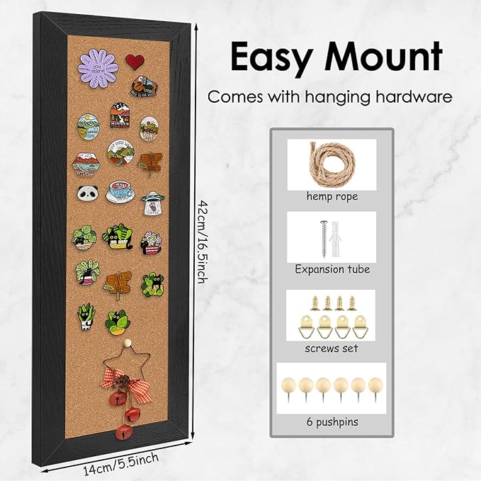 Cork Board Bulletin Board, 5.5x16.5inch Small Enamel Pin Board, Bulletin Board for Wall, Pin Board Cork Board for Brooch Pin Storage Display（BK-1442-2P）