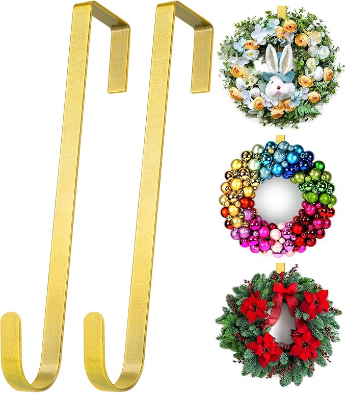 12” Wreath Hanger Over the Door Hooks, Non Scratch Wreath Door Hanger Hooks for Hanging Welcome Sign, Metal Wreath Hangers for Front Door Decor, Thin Door Hanger for Easter Christmas Home Decoration