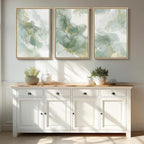 Large Framed Sage Green Abstract Wall Art, 3 Piece Modern Canvas Prints Paintings Artwork for Walls, Minimalist Green and Gold Abstract Pictures for Living Room Bedroom Dining Room Wall Decor 20x30 In
