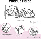Family Where Life Begins Love Never Ends Word Wall Art Decor, Black Family Metal Wall Sign with Butterflies Heart, Iron Letters Hanging Sculpture for Kitchen Living Room Decoration (A)