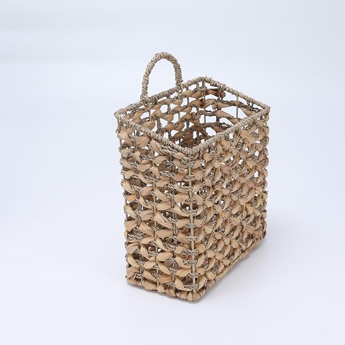 Magazine Holder Metal Frame Woven Wall Basket Hanging Magazine Storage Mail Organizer Rack for Entryway Office Bathroom Laundry Room Kitchen Home Decor Small Spaces Apartment Living Room Hallway