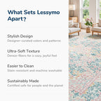 Lessymo 9x12 Washable Rug for Living Room, Soft Pink Area Rugs for Bedroom Dining Room Nursery, Boho Non Slip Forest Design Large Carpet Distressed Retro Indoor, Pink Green