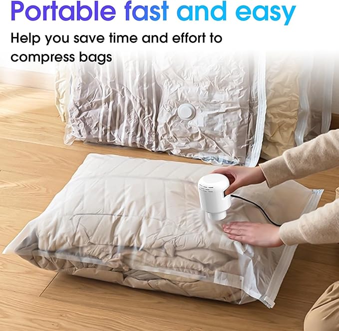 Vacuum Storage Bags Electric Air Pump, Dual-Interface Design Compatible With Various Vacuum Seal Bags For Clothing/Quilts/Blankets(white)