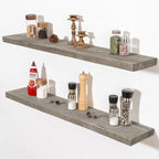 Fun Memories 40 Inch Reclaimed Wood Floating Shelves for Wall, 8 Inch Deep Rustic Farmhouse Floating Shelf with Invisible Bracket for Living Room, Bathroom & Kitchen, Grey