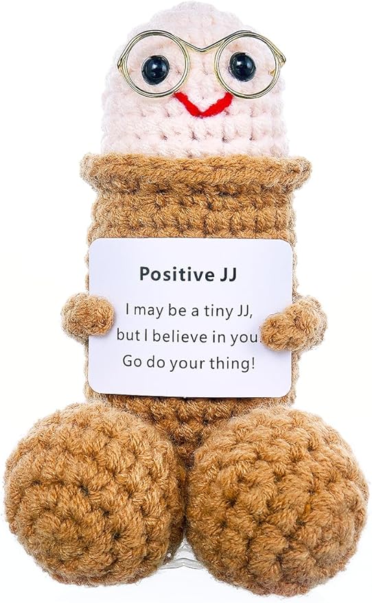 Positive Crochet Emotional Support Pickle Plushies Weird Stuffed Animal Funny Things Gag Gifts for Men Friends, Boyfriends, Husband Adult (Brown JJ-1pcs)