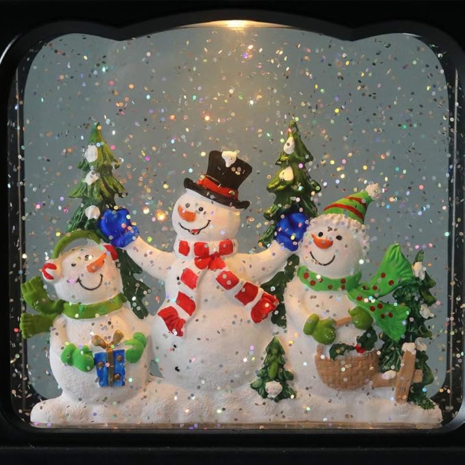 Wondise Christmas Musical Snow Globe Lantern with 6 Hour Timer, 11.2 Inch USB Plug-in & Battery Operated Spinning Water Glitters Lighted Snow Globe Lantern Christmas (Snowman Family)