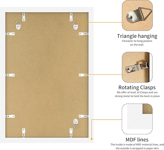 11x17 Picture Frame 3 Pack - White Poster Frame Display Pictures 9x15 with Mat or 11 x 17 Without Mat for Wall Hanging Horizontal and Vertical