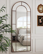 Antok 71" x 28" Full Length Mirror, Floor Mirror Arched Window Decorative Mirror, Metal Framed Decor Farmhouse Floor Mirrors Art Pane Mirrors Wall Decor for Bedroom, Living Room, Entryway Black