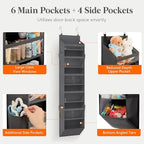 Lifewit 1 Pack Over the Door Organizer, Clear Window Hanging Storage with 4 Side Pockets, Anti Tilt 40 lbs Load Behind Door for Pantry, Nursery, Bathroom, Bedroom, Dorm, 6 Section, Gray