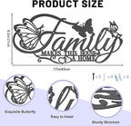 Family Metal Word Sign Wall Art Decor, Family Makes This House A Home Heart Butterflies Wall Hanging Sculpture, Silvery Iron Letters Quotes Home Decor for Living Room Kitchen (Black-B)
