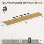 Vivelove 10" Deep Floating Shelves with Invisible Brackets, 55" Wall Shelves for Bathroom Bedroom Kitchen Living Room Laundry Room, Modern Rustic Shelves for Home Decor, 55"x10.2"x1.5", Set of 2, Oak