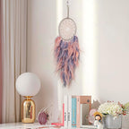 Dream Catcher Wall Decor, Handmade Dreamcathers Indians Traditional Circular Net for Wall Hanging Decor, Bedroom Kids, Home Decoration Wedding Party Blessing Gift, Pink Grey