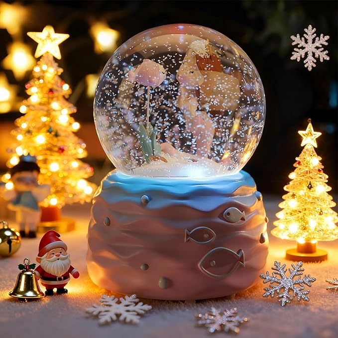 Snow Globes,Mermaid Snowglobes with Musical,LED Lights, Musical Snow Globe Music Box Color Lights