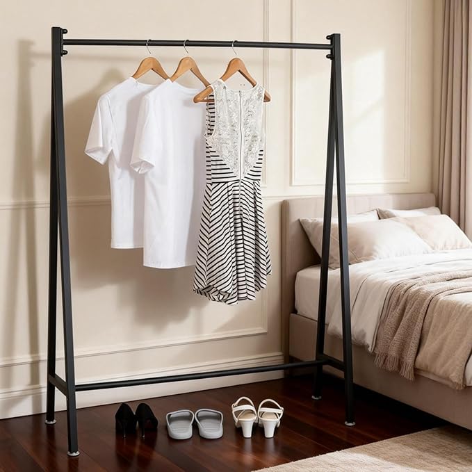 Black Modern Clothing Rack Metal,Retail Clothing Racks for Boutiques,Clothes Racks for Hanging Clothes,59in Industrial Iron Garment Rack
