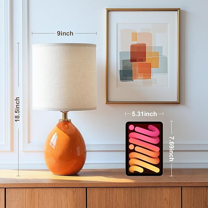 Dawnwake 18.5" Table Lamp Set of 2 for Living Room Bedroom, Bedside Lamps for Night Stands, Desk Nightstand Lamp Dimmable, Modern Linen Cream Ceramic Lamps (Orange)