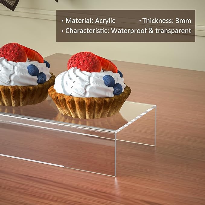 Sezanrpt Rectangular Acrylic Display Risers Stands 3pcs, Dessert Table Display Rack, Clear Display Shelf for Funko Pop, Collectibles, Retails, Shoes, Glasses, Plants, Home Decors, Perfume - 12-1'', 2'', 3''