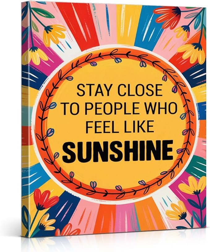Inspirational Sunshine Wall Art Decor, Motivational Canvas Painting Pictures Artwork Posters Hippie Decor for Teens Room Bedroom, Natural Life Gifts for Women (11.5 X 15 Inches, Framed)
