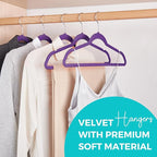 HOUSE DAY Premium Velvet Hangers 50 Pack, Non-Slip Flocked Felt Hangers, Sturdy Clothes Hanger with 360° Rotatable Hook, Heavy Duty Durable Slim Coat Hanger for Closet Space Saving (Noble-Purple)