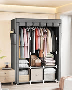 Mavivegue Portable Closet, 50 Inch Wardrobe Closet, Portable Closets for Hanging Clothes with 3 Hanging Rods and 6 Storage Shelves for Bedroom, Gray