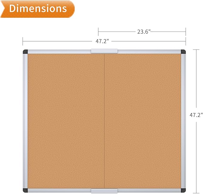 VIZ-PRO Large Cork Bulletin Board/Foldable Noticeboard, 48 X 48 Inches, Silver Aluminium Frame