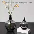Gray Black Glass Vase - 12" Smoked Glass Vase, Large Black Jar, Modern Balloon Demijohn for Decor Living Room, Jarrones Decorativos para Sala, Modern Home Decor