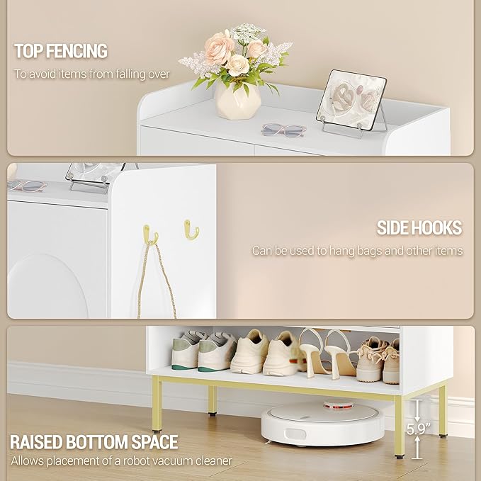 Shoe Cabinet with Doors, 7-Tier Shoe Storage Cabinet with Adjustable Shelves, Wooden Shoes Organizer Cabinets with Top Storage Layer, 28-32 Pairs, for Entryway, Hallway, White SR68703A