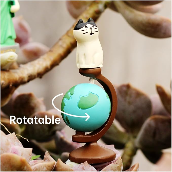 RAQWI Cute Mini Cat Holding the Torch Figurine Cute Cat Standing on Globe Figurine for Office, Home Decoration Perfect Cute Cat Gift for Cat Lovers