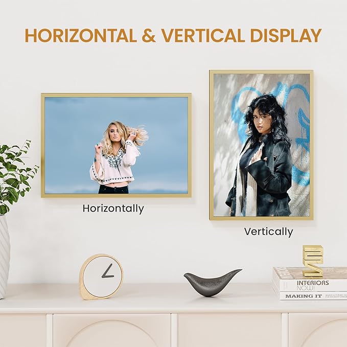 9x13 Aluminum Metal Picture Frame,Tempered Glass Gold Photo Frame 9x13 for Family Photo,Posters,Art,Document to Wall Mount Horizontally or Vertically