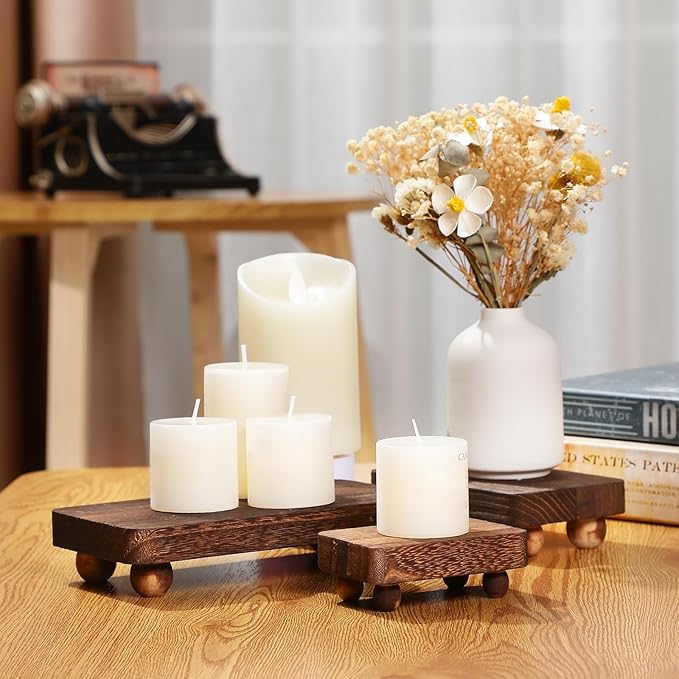 Maitys 3 Pcs Wooden Risers for Display Pedestal Stand Wooden for Decor Farmhouse Vintage Rustic Stackable Kitchen Stand Tray Riser, 3 Sizes(8 x 4.3, 6 x 3.5, 4 x 2.8 in,Brown)