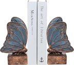 Vintage Blue Butterfly Bookends,Resin Book Ends for Shelves,Heavy Duty Decorative Bookends,Creative Book Stopper Holder Decor for Desk Home Office,Shelf Decoration,Gifts for Mother's Day