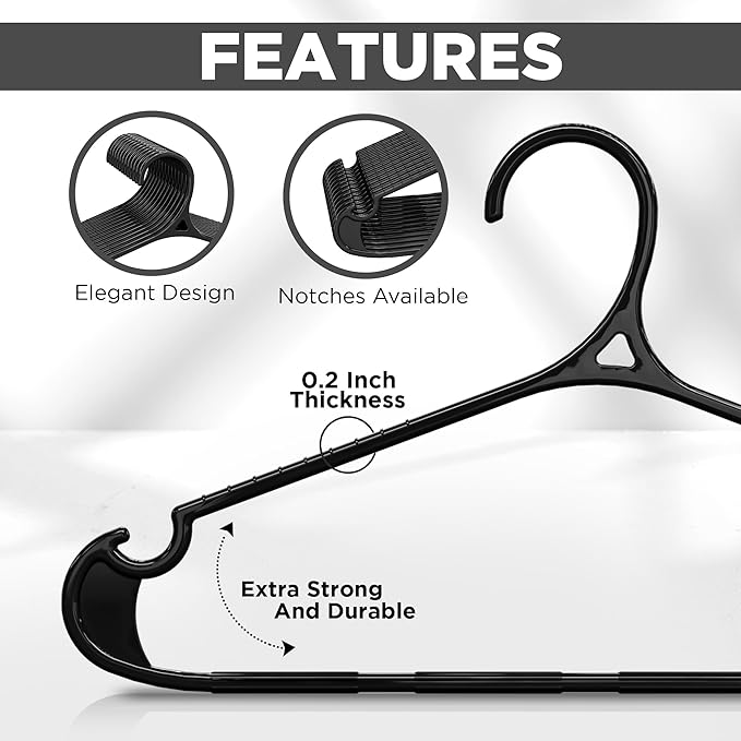Utopia Home Clothes Hangers - Standard Plastic Hangers Space Saving - Durable Coat Hangers 20 Pack (Black)