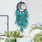 Blue Dream Catcher Wall Decor Tree of Life Dream Catchers with Crystal Pendant Handmade Feather Dreamcatcher Wall Hanging Ornament for Bedroom Living Room Home Decor