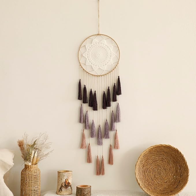 Macrame Dream Catcher for Girls - Large Dream Catchers Boho Wall Decor, Handmade Tassels Ornament Colorful Room Decor for Bedroom Livivng Room Nursery Apartment (Purple Mix)