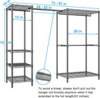 Ulif E10 Clothes Rack（With Stretchable Hanger Rod）Freestanding Clothing Racks for Hanging Clothes，Adjustable Closet Organizer System，Portable Garment Rack 73-97" W x 15" D x 72" H，Max Load 800LBS，Grey