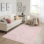 Lahome Abstract Washable Rugs, 4x6 Pink Rug for Bedroom Nursery Soft Non Slip Modern Living Room Rug, Ultra-Thin Non-Shedding Throw Carpet for Entryway Kitchen Office(4'x6',Pink)