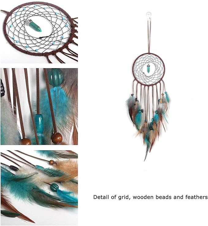 MOONFLY Dream Catcher Handmade Traditional Feather Dreamcatcher Hanging Home Wall Decoration Craft Ornament for Home, Bedroom, Kids, Native American Style Décor(Turquoise)