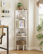 Corner Shelf, 5 Tier Corner Bookshelf, Display Corner Shelf Stand with Storage Rack, Wall Corner Bookshelf for Living Room, Bedroom, Office, White