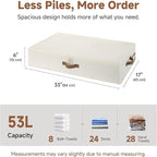 StorageWorks Underbed Storage Containers with Lids, 2-Pack 6" Low Profile Under Bed Organizers for Clothes, Bedding and Sweaters, 53L Large Fabric Storage Bins, Foldable Space Saving, Beige