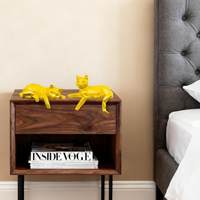 Mrlikale Bookshelf Decor Cat Statue, Modern Geometric Cat Figurines for Living Room Office Shelves Coffee Table Desk Decor – Set of 2 Minimalist Animal Statues (Yellow)