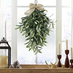 24 Inch Artificial Teardrop Swag Olive Wreath with Bow, Hanging Green Leaves Teardrop Door Wreath with Fruits, Faux Spring Greenery Wreath for Front Door Wall Farmhouse Decor