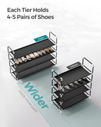 SONGMICS 4-Tier Shoe Rack, Shoe Storage for Hallway Closet, Slim and Space-Saving, Metal Frame, Non-Woven Fabric Shelves, Black ULSH054B01