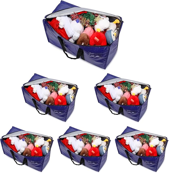 Cryster 6 Pack Moving Bags Heavy Duty, Extra Large Storage Totes Bag with Zippers and Sturdy Handles, Packing Bags for Moving, Storage, Travel, Space Saving, Moving Boxes College Essentials Blue