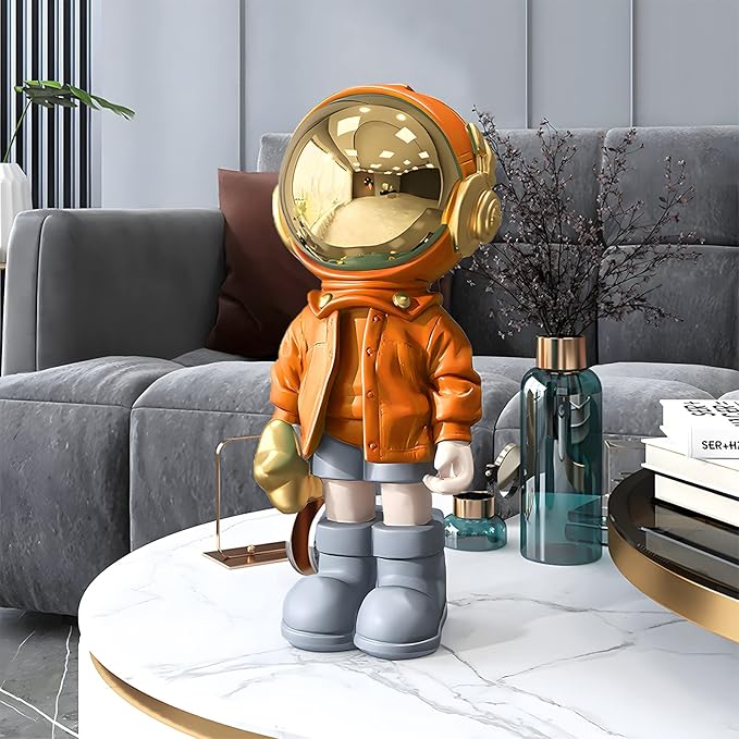 Dosker Astronaut Statues Spaceman Sculpture Polyresin Arts Gifts Orange Figurine Ornament Room Decor for Men,Home and Crafts Desktop Accessories Tabletop Decoration, Living Room, Office, Bookshelf