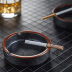 Ceramic Ashtray Stylish Indoor & Outdoor Cigarette Ashtray for Home, Coffee Bars, and Patios，Lava Dazzling Black (Medium Size)