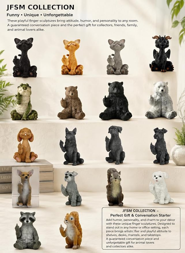 JFSM INC. Catitude Whimsical Smiling Cat Raising Middle Finger Figurine - Hilarious Get Ready for Laughs - Stress Relief - Gifts for Cat Lovers,