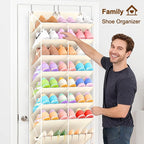 20-30 Pairs Over the Door Shoe Organizer, Clear Pockets Hanging Shoe Storage for Closet, 10-Tier Door Shoes Rack, Handing Shoes Holder Fit All the Family's Sneakers, Boots, Heels, Beige
