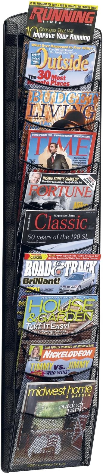 Safco Onyx Mesh Magazine Holder, Display Rack with 10 Pockets, Brochure Organizer, Commercial-Grade Steel Construction, Black
