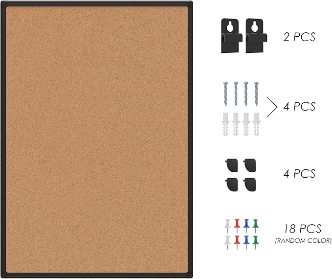 Bulletin Board 48 x 36, Black Aluminium Framed 4x3 Corkboard , Large Wall Mounted Notice Board with 18 Push Pins for School, Home & Office